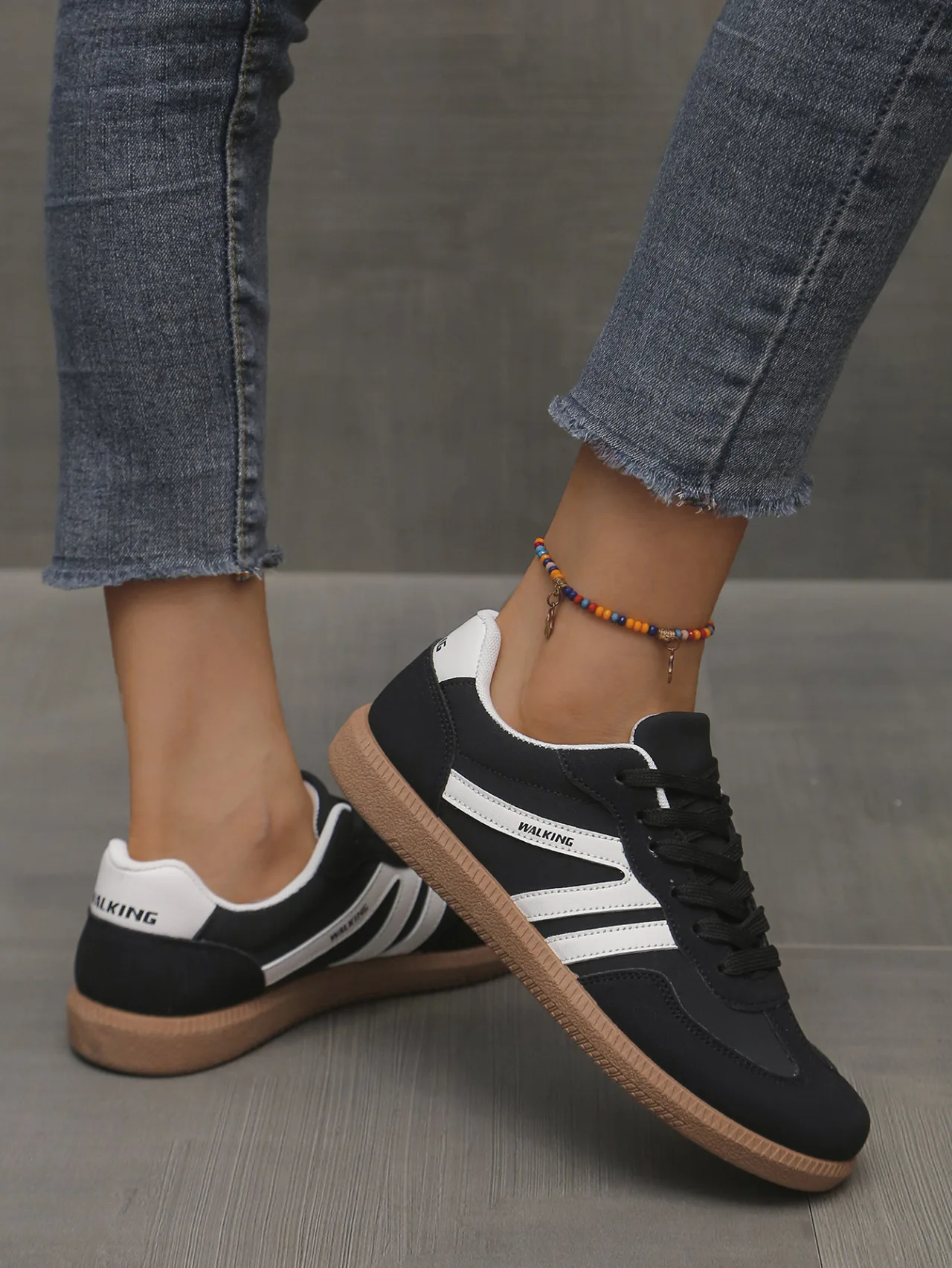 Mix Color Women's Autumn Sneakers Fashion Splicing Flat Heel Vulcanized Shoes Female Lace-Up Non-Slip Pu Leather Casual Shoes