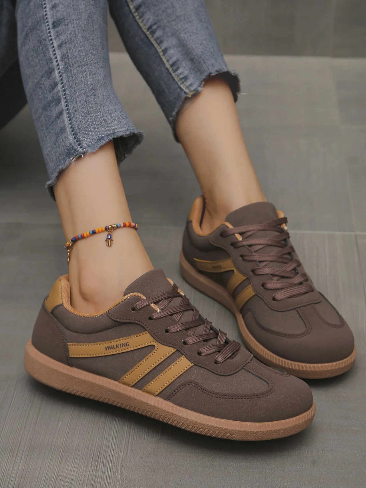 Mix Color Women's Autumn Sneakers Fashion Splicing Flat Heel Vulcanized Shoes Female Lace-Up Non-Slip Pu Leather Casual Shoes