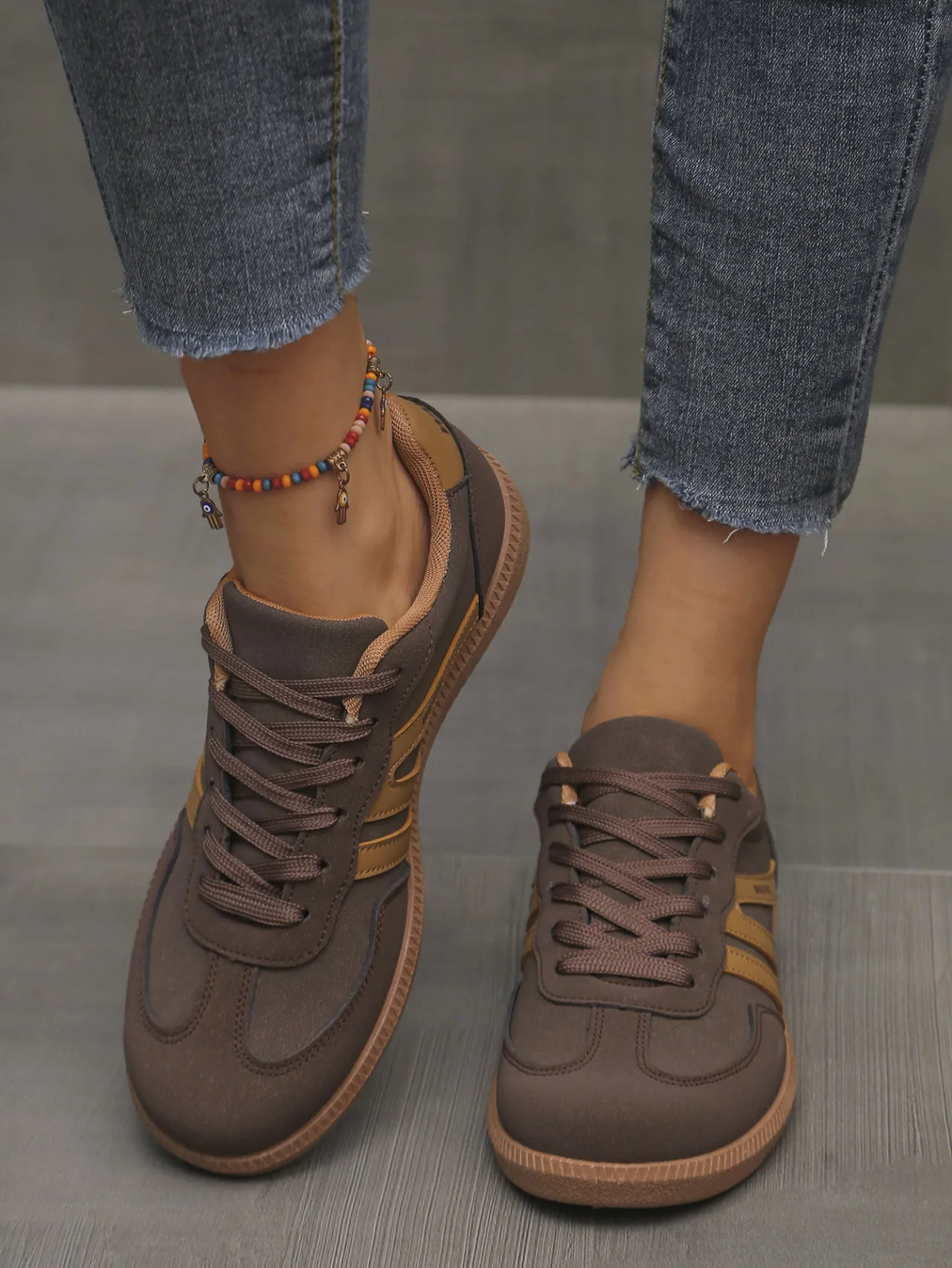 Mix Color Women's Autumn Sneakers Fashion Splicing Flat Heel Vulcanized Shoes Female Lace-Up Non-Slip Pu Leather Casual Shoes
