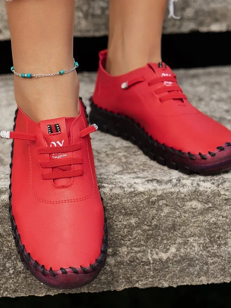 Sneakers Women Shoes Loafers Lace Up Leather Flat New Spring Casual comfortable Mom Shoe Mujer Zapatos Chaussure Femme