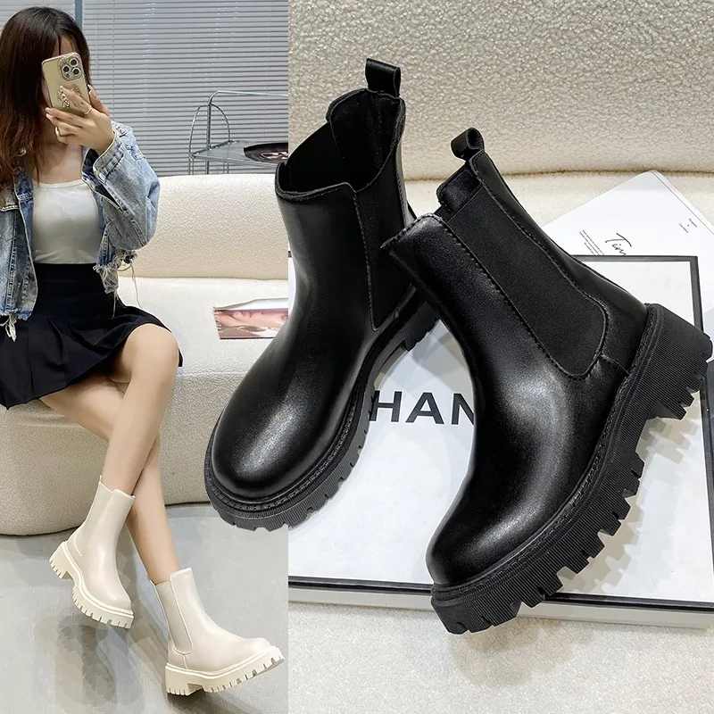 2024 Chelsea boots new thick-soled women's winter shoes for women autumn fashion thick-soled short boots for women