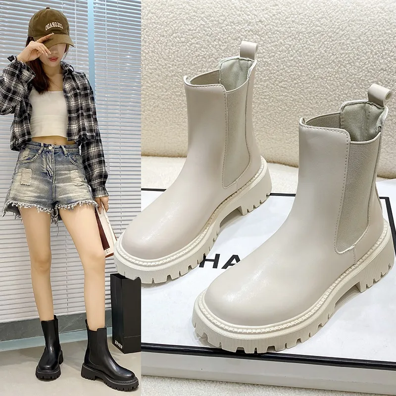 2024 Chelsea boots new thick-soled women's winter shoes for women autumn fashion thick-soled short boots for women
