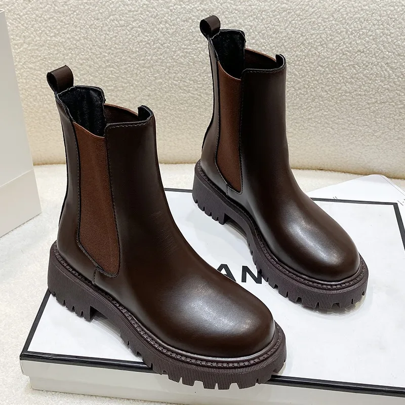 2024 Chelsea boots new thick-soled women's winter shoes for women autumn fashion thick-soled short boots for women