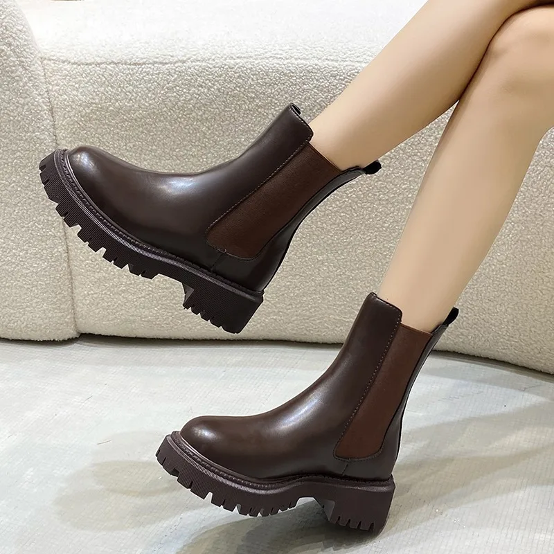 2024 Chelsea boots new thick-soled women's winter shoes for women autumn fashion thick-soled short boots for women