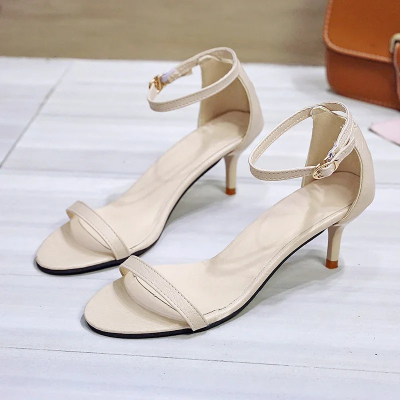 New Sexy Elegant Banquet Party High Heels Summer Solid Color Simple Fashion Buckle Comfortable Casual Sandals for Women