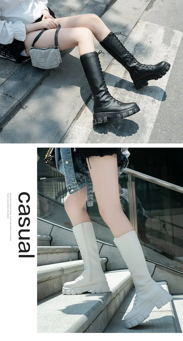 Winter women zipper new long boot Fashion lace up non slip shoes Casual Thick soled trend Boots comfortable ladies shoe Botas