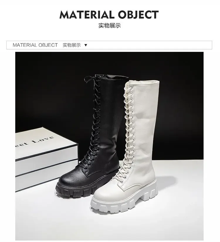 Winter women zipper new long boot Fashion lace up non slip shoes Casual Thick soled trend Boots comfortable ladies shoe Botas