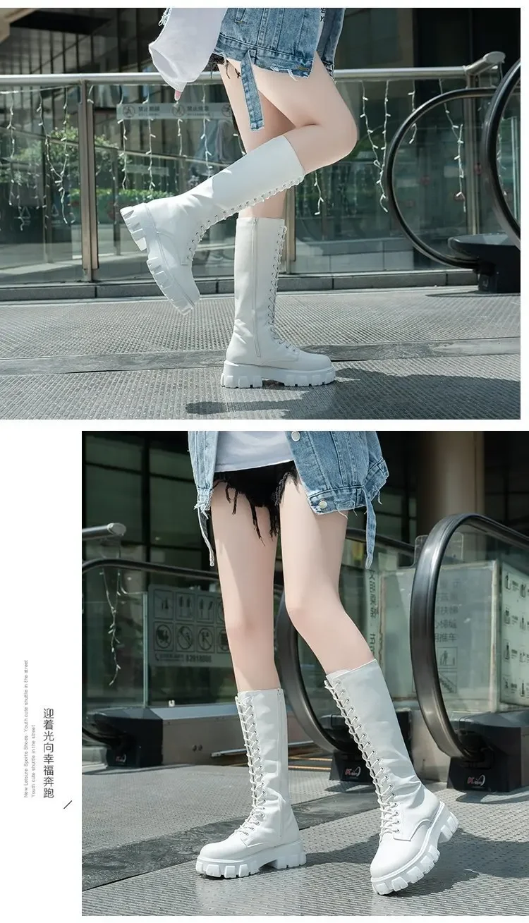 Winter women zipper new long boot Fashion lace up non slip shoes Casual Thick soled trend Boots comfortable ladies shoe Botas