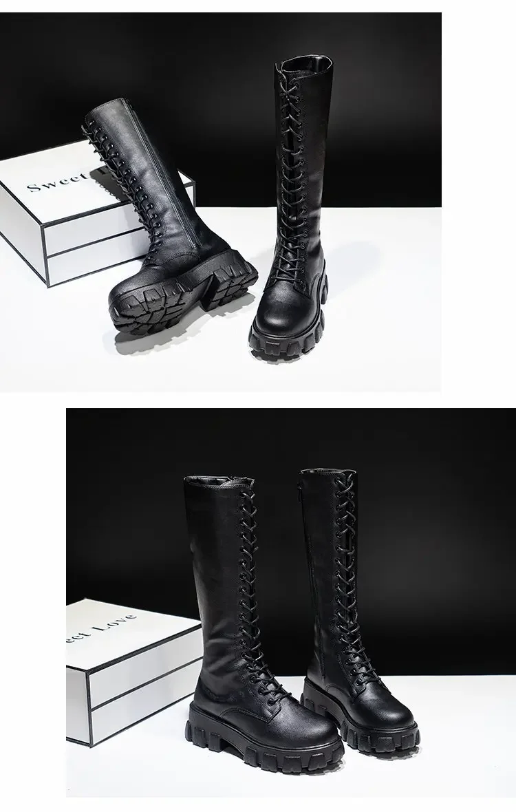 Winter women zipper new long boot Fashion lace up non slip shoes Casual Thick soled trend Boots comfortable ladies shoe Botas
