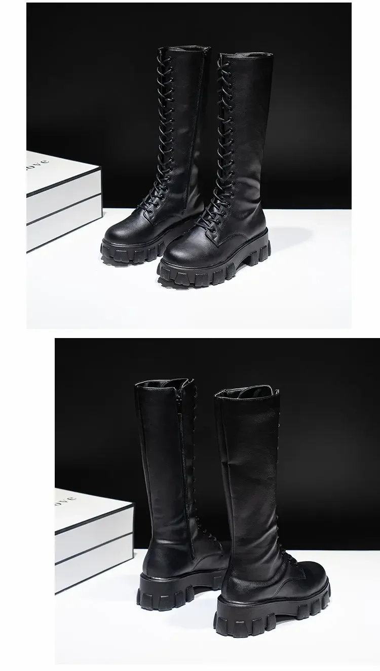 Winter women zipper new long boot Fashion lace up non slip shoes Casual Thick soled trend Boots comfortable ladies shoe Botas