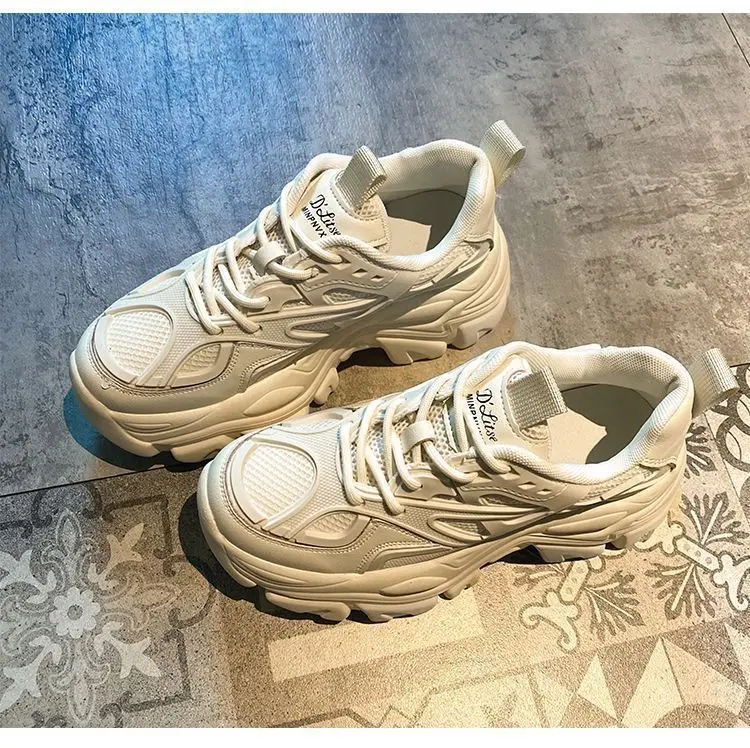 2024 New Women New Fashion Platform Sport Shoes Women Summer Black Casual Chunky Sneakers Women Mesh Leather Platform Shoes