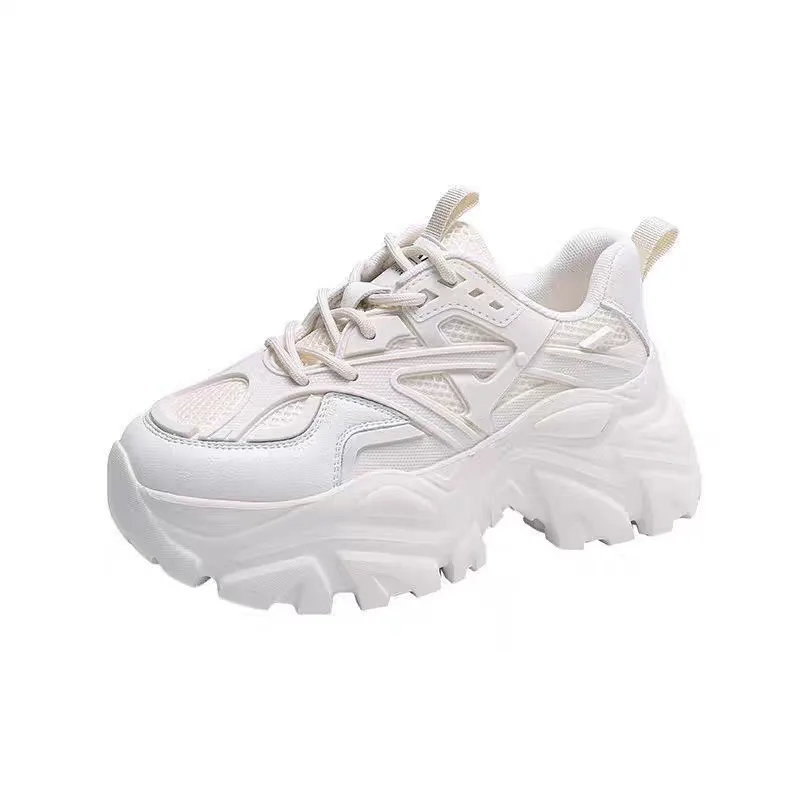 2024 New Women New Fashion Platform Sport Shoes Women Summer Black Casual Chunky Sneakers Women Mesh Leather Platform Shoes