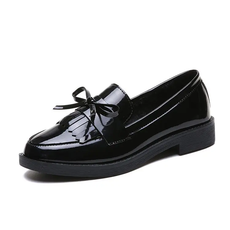 Womens Shoes Patent Leather Women Loafers British Tassel Casual Female Flat Shoes Bowknot Comfortable Small Leather Shoes
