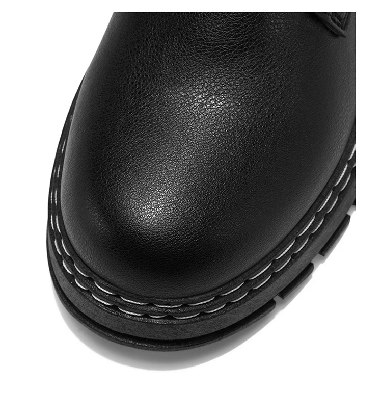 British Style Black High Top Work Boots, Platform Height Increasing Ankle Boots for Outdoor & Commute