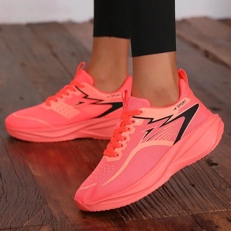 Women's Sneakers Breathable Knitted Mesh Comfortable Flat Lace Up Shoes Trendy Fashionable Casual Outdoor Women Running 2026