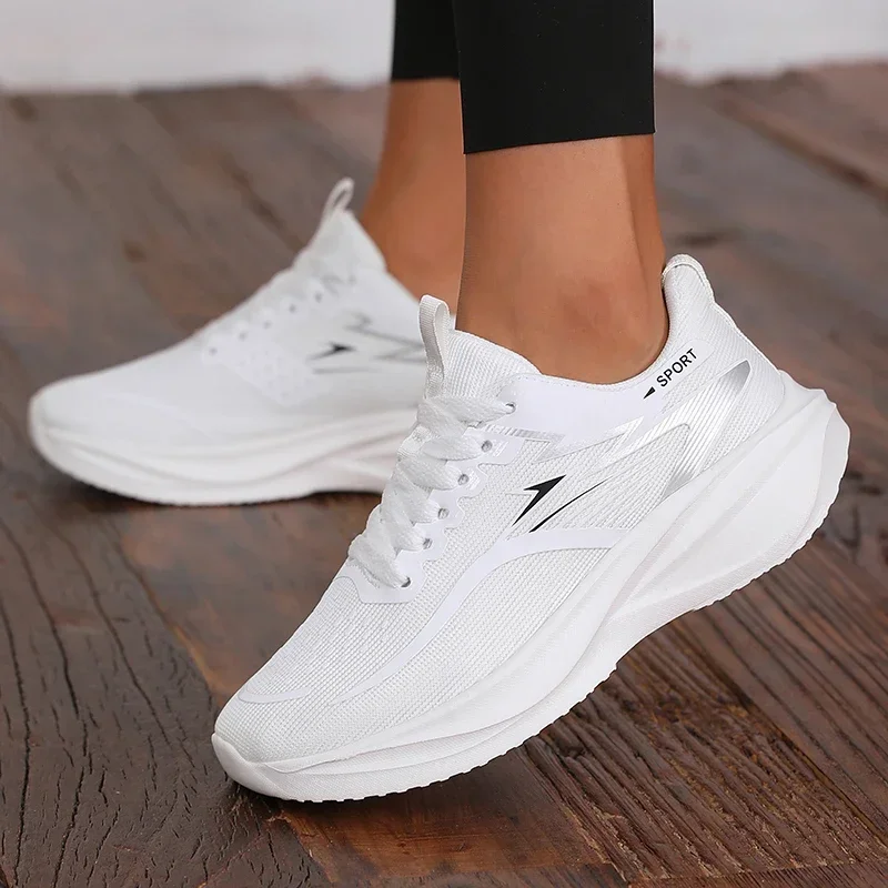 Women's Sneakers Breathable Knitted Mesh Comfortable Flat Lace Up Shoes Trendy Fashionable Casual Outdoor Women Running 2026
