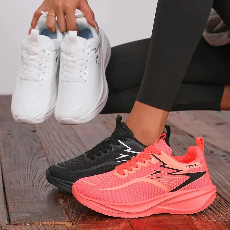 Women's Sneakers Breathable Knitted Mesh Comfortable Flat Lace Up Shoes Trendy Fashionable Casual Outdoor Women Running 2026