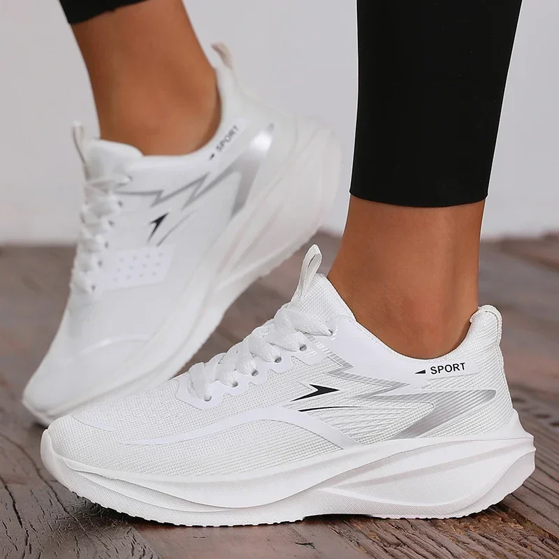 Women's Sneakers Breathable Knitted Mesh Comfortable Flat Lace Up Shoes Trendy Fashionable Casual Outdoor Women Running 2026