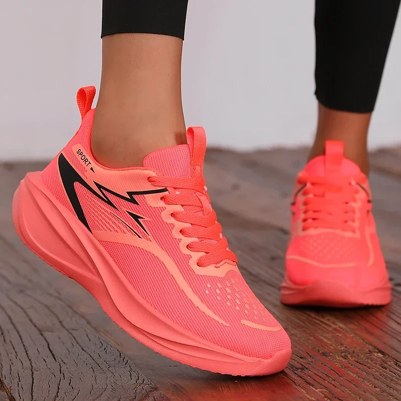 Women's Sneakers Breathable Knitted Mesh Comfortable Flat Lace Up Shoes Trendy Fashionable Casual Outdoor Women Running 2026