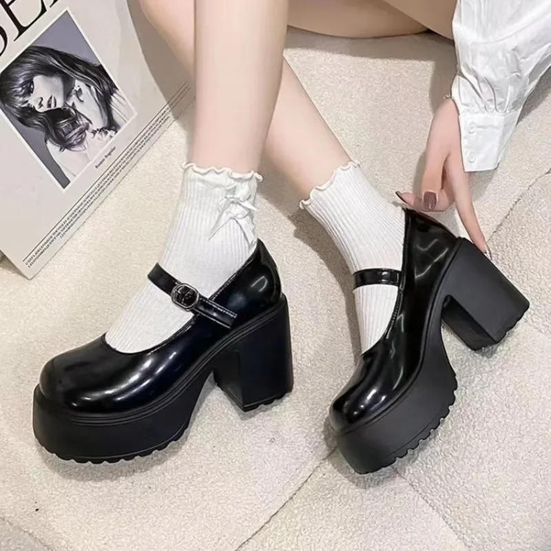 Fashionable New Thick Soled Retro Single Button Strap Women's Shoes Versatile Thick Heel Waterproof Platform Women's Single Shoe
