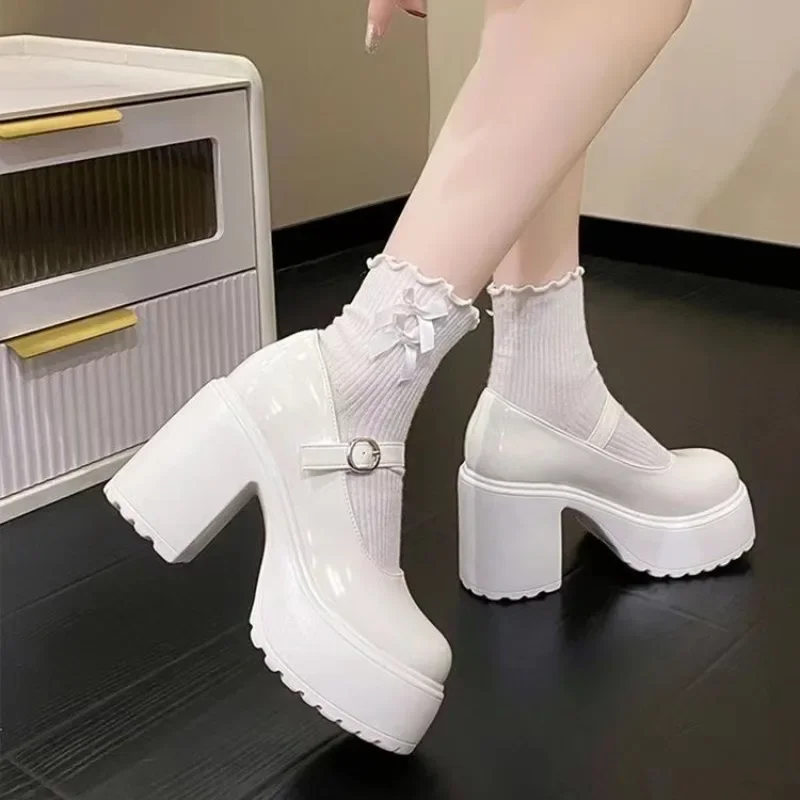 Fashionable New Thick Soled Retro Single Button Strap Women's Shoes Versatile Thick Heel Waterproof Platform Women's Single Shoe