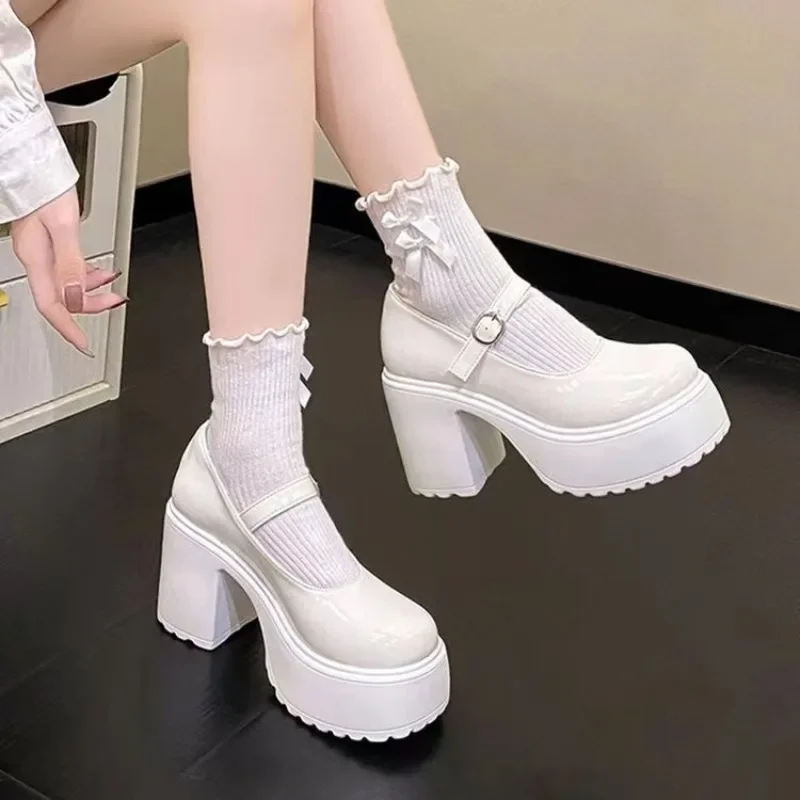 Fashionable New Thick Soled Retro Single Button Strap Women's Shoes Versatile Thick Heel Waterproof Platform Women's Single Shoe