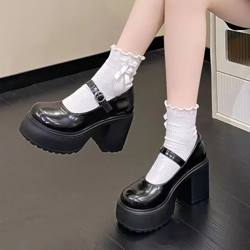 Fashionable New Thick Soled Retro Single Button Strap Women's Shoes Versatile Thick Heel Waterproof Platform Women's Single Shoe