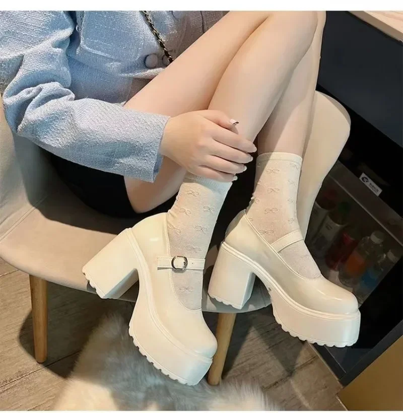 Fashionable New Thick Soled Retro Single Button Strap Women's Shoes Versatile Thick Heel Waterproof Platform Women's Single Shoe