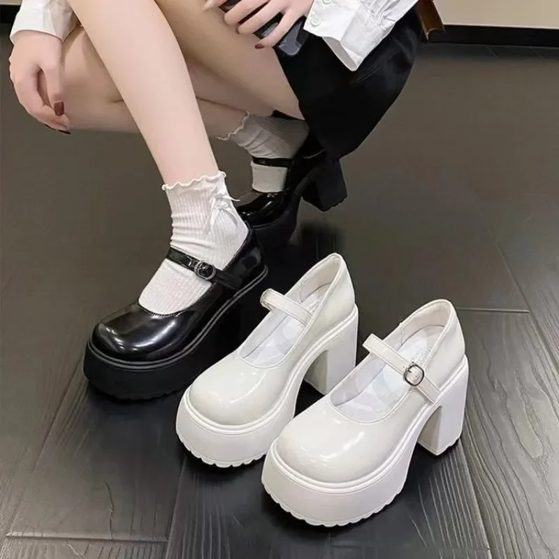 Fashionable New Thick Soled Retro Single Button Strap Women's Shoes Versatile Thick Heel Waterproof Platform Women's Single Shoe
