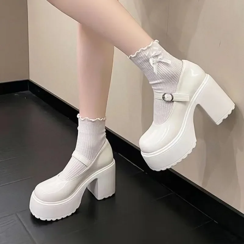 Fashionable New Thick Soled Retro Single Button Strap Women's Shoes Versatile Thick Heel Waterproof Platform Women's Single Shoe