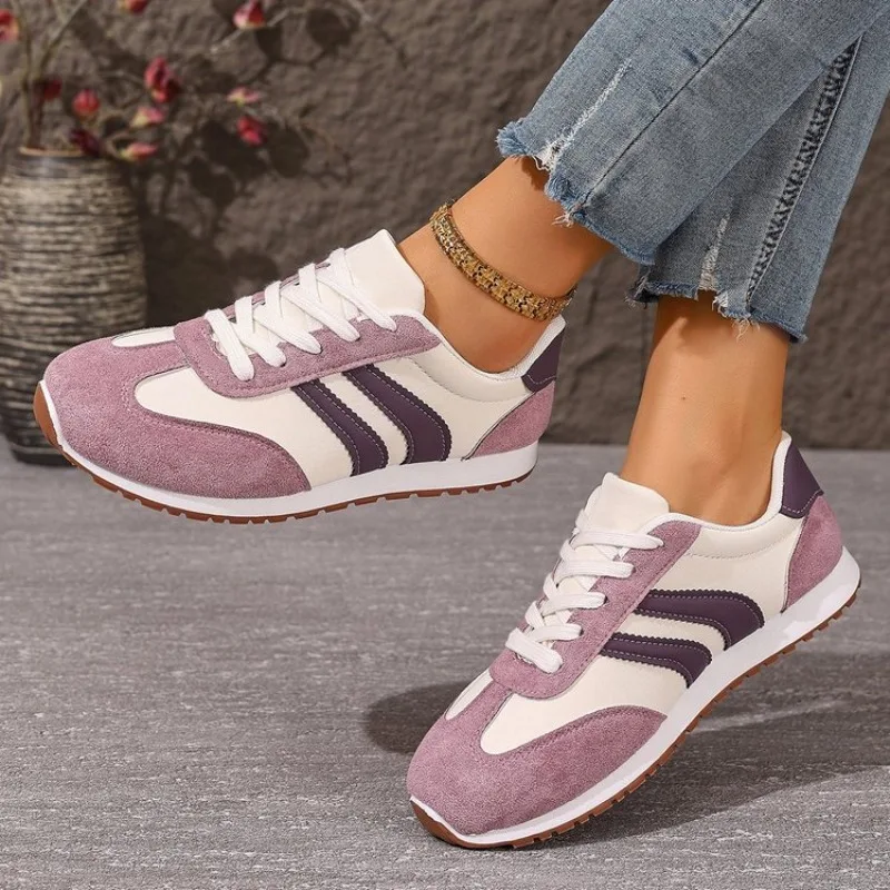 New 2026 Large Size Cross Band Color Block Running Shoes Lightweight Slip-On Sports Sneakers Comfortable Round Toe Rubber Sole