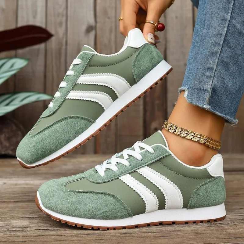 New 2026 Large Size Cross Band Color Block Running Shoes Lightweight Slip-On Sports Sneakers Comfortable Round Toe Rubber Sole