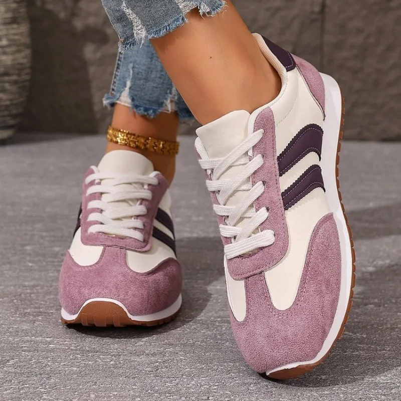 New 2026 Large Size Cross Band Color Block Running Shoes Lightweight Slip-On Sports Sneakers Comfortable Round Toe Rubber Sole