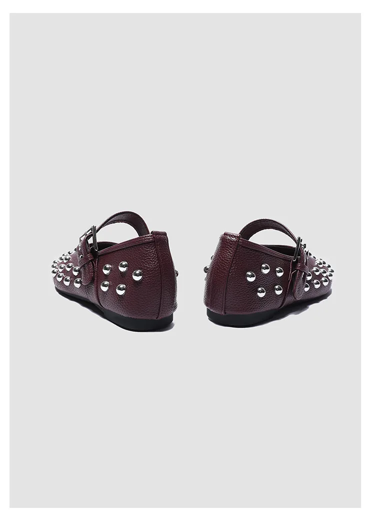 Women's Studded Mary Jane Flats Buckle Strap Leather/Suede Ballet Flats Punk Rivet Casual Shoes for Daily Party Wear Shoes Women
