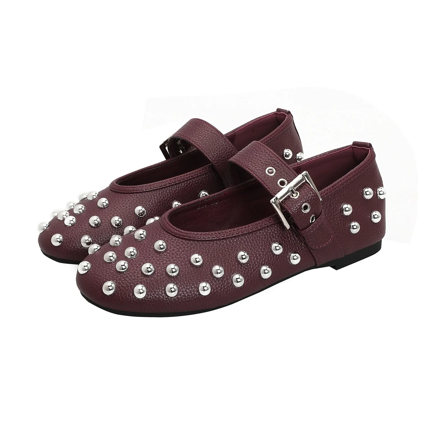 Women's Studded Mary Jane Flats Buckle Strap Leather/Suede Ballet Flats Punk Rivet Casual Shoes for Daily Party Wear Shoes Women
