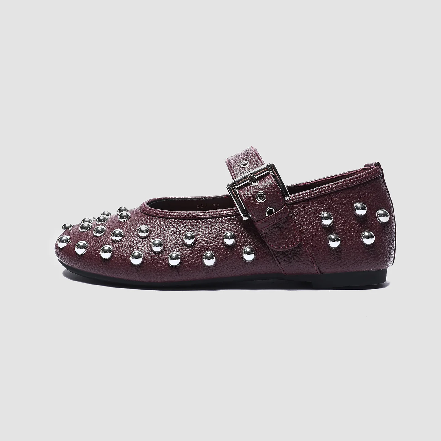 Women's Studded Mary Jane Flats Buckle Strap Leather/Suede Ballet Flats Punk Rivet Casual Shoes for Daily Party Wear Shoes Women
