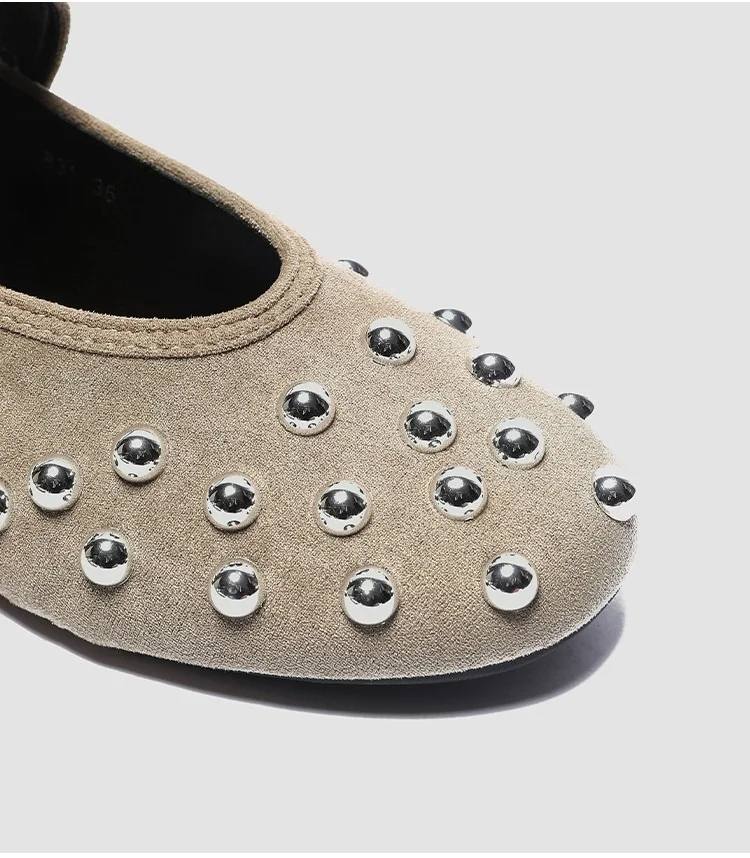 Women's Studded Mary Jane Flats Buckle Strap Leather/Suede Ballet Flats Punk Rivet Casual Shoes for Daily Party Wear Shoes Women