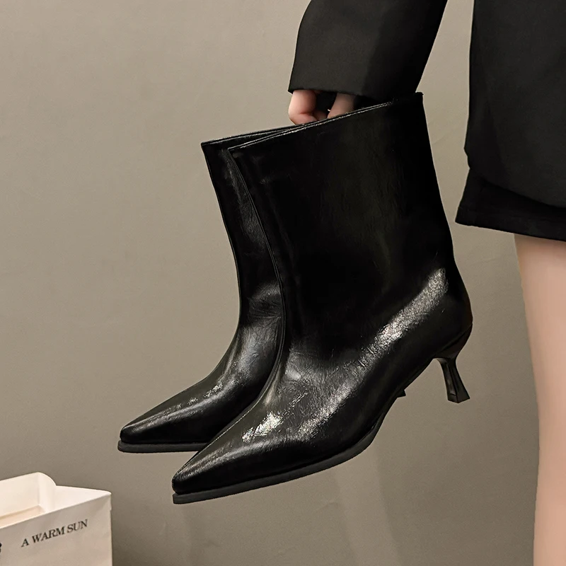Winter Thin Low Heels Women Knee-High Boots Fashion Pointed Toe Wedding Party Shoes Ladies Elegant Slip On Long Booties