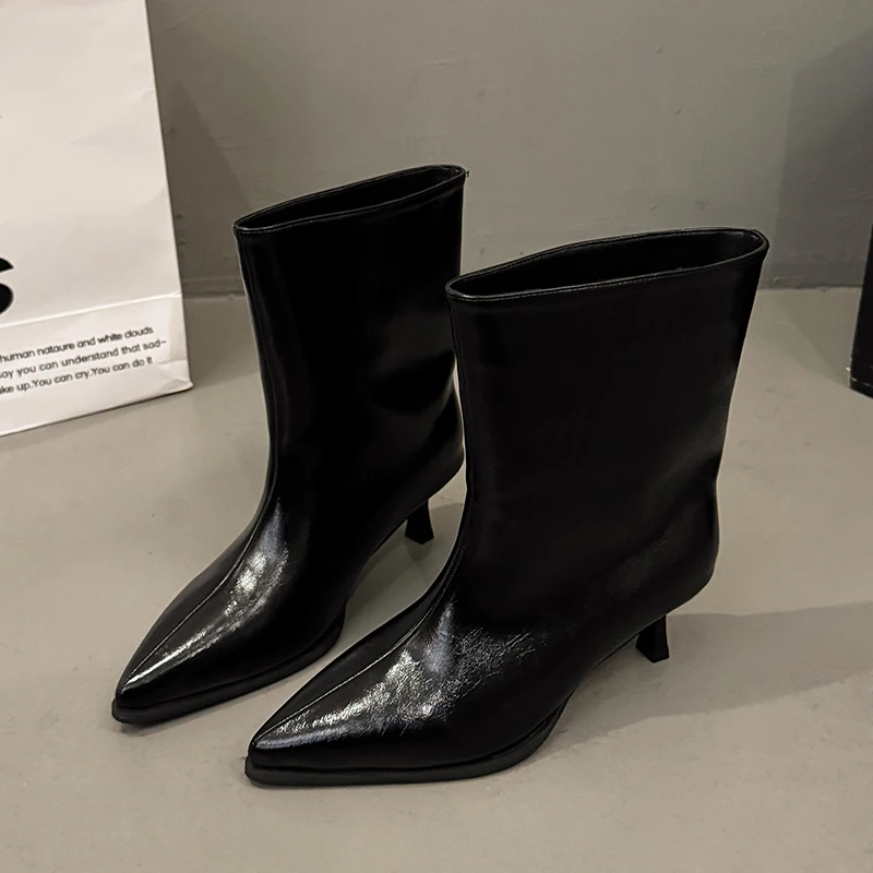 Winter Thin Low Heels Women Knee-High Boots Fashion Pointed Toe Wedding Party Shoes Ladies Elegant Slip On Long Booties