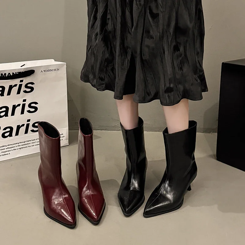Winter Thin Low Heels Women Knee-High Boots Fashion Pointed Toe Wedding Party Shoes Ladies Elegant Slip On Long Booties