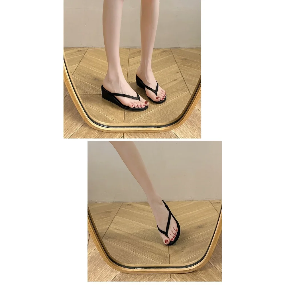 Women's Red Suede Wedge Flip Flops, Open Toe Summer Slides, Comfortable Footwear for Beach Vacation Wear