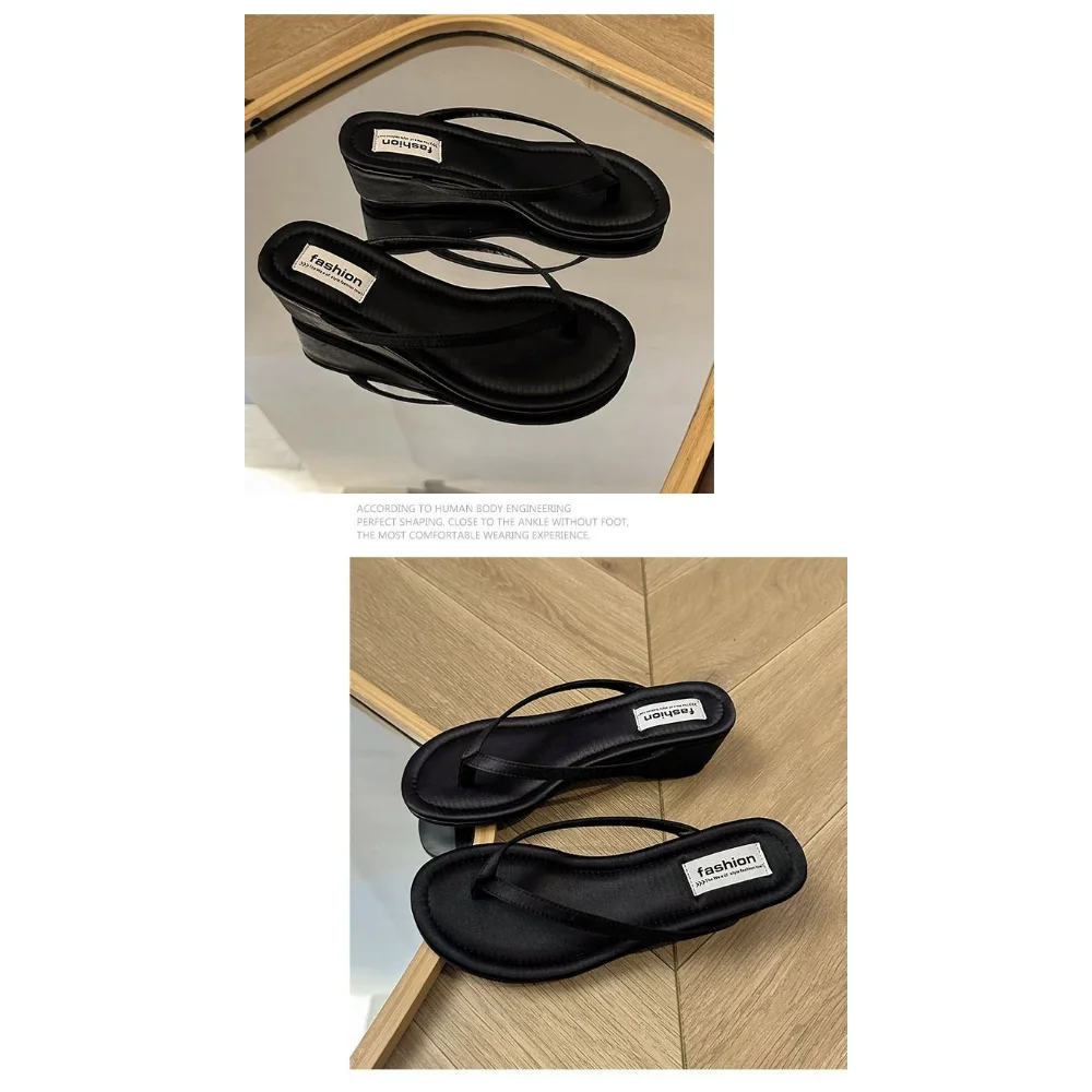 Women's Red Suede Wedge Flip Flops, Open Toe Summer Slides, Comfortable Footwear for Beach Vacation Wear