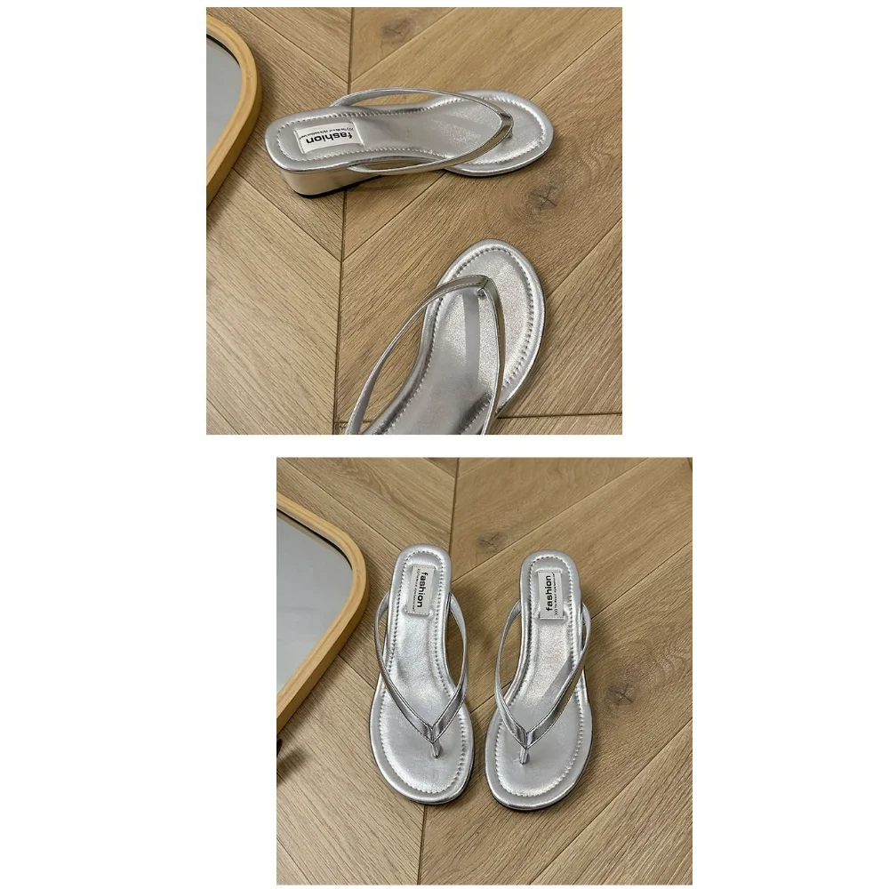 Women's Red Suede Wedge Flip Flops, Open Toe Summer Slides, Comfortable Footwear for Beach Vacation Wear