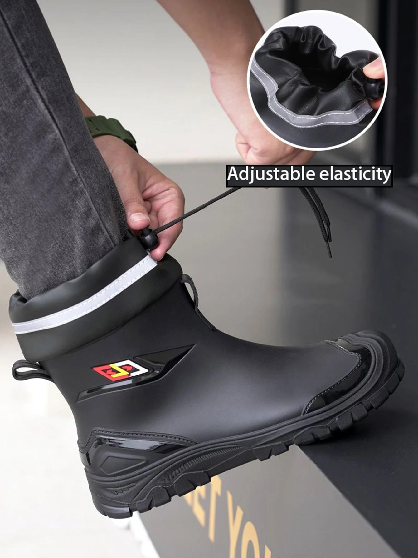 Men's Outdoor Work Rain Boots British Style Anti-Slip Waterproof Drawstring Drum Mouth Universal Four Season Comfortable Fit