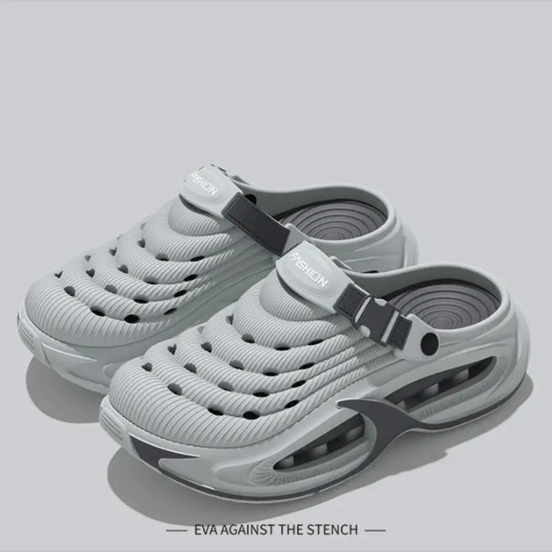 Comfort Thick Bottom Height Increase Clogs Men Summer 2026 Patchwork EVA Beach Sandals Plus Size Soft Air Cushion Slippers Men