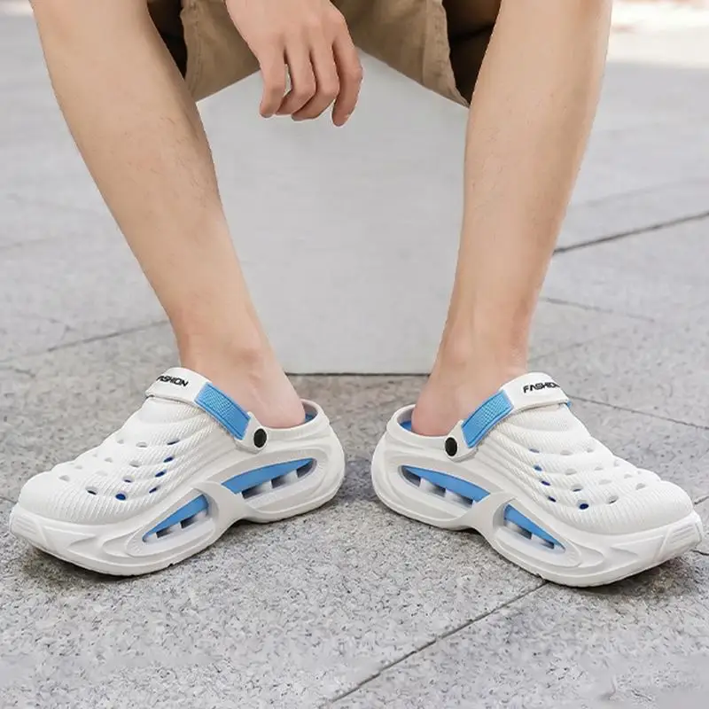 Comfort Thick Bottom Height Increase Clogs Men Summer 2026 Patchwork EVA Beach Sandals Plus Size Soft Air Cushion Slippers Men