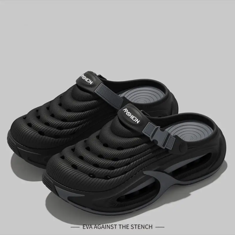 Comfort Thick Bottom Height Increase Clogs Men Summer 2026 Patchwork EVA Beach Sandals Plus Size Soft Air Cushion Slippers Men