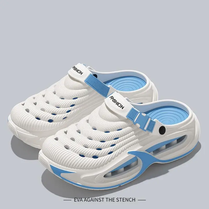 Comfort Thick Bottom Height Increase Clogs Men Summer 2026 Patchwork EVA Beach Sandals Plus Size Soft Air Cushion Slippers Men