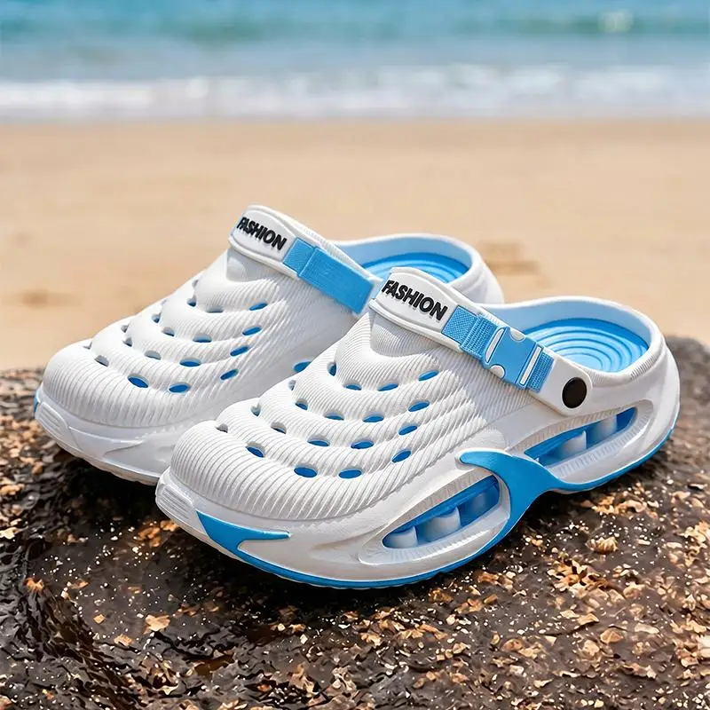 Comfort Thick Bottom Height Increase Clogs Men Summer 2026 Patchwork EVA Beach Sandals Plus Size Soft Air Cushion Slippers Men