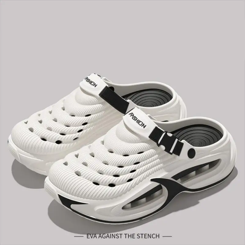 Comfort Thick Bottom Height Increase Clogs Men Summer 2026 Patchwork EVA Beach Sandals Plus Size Soft Air Cushion Slippers Men
